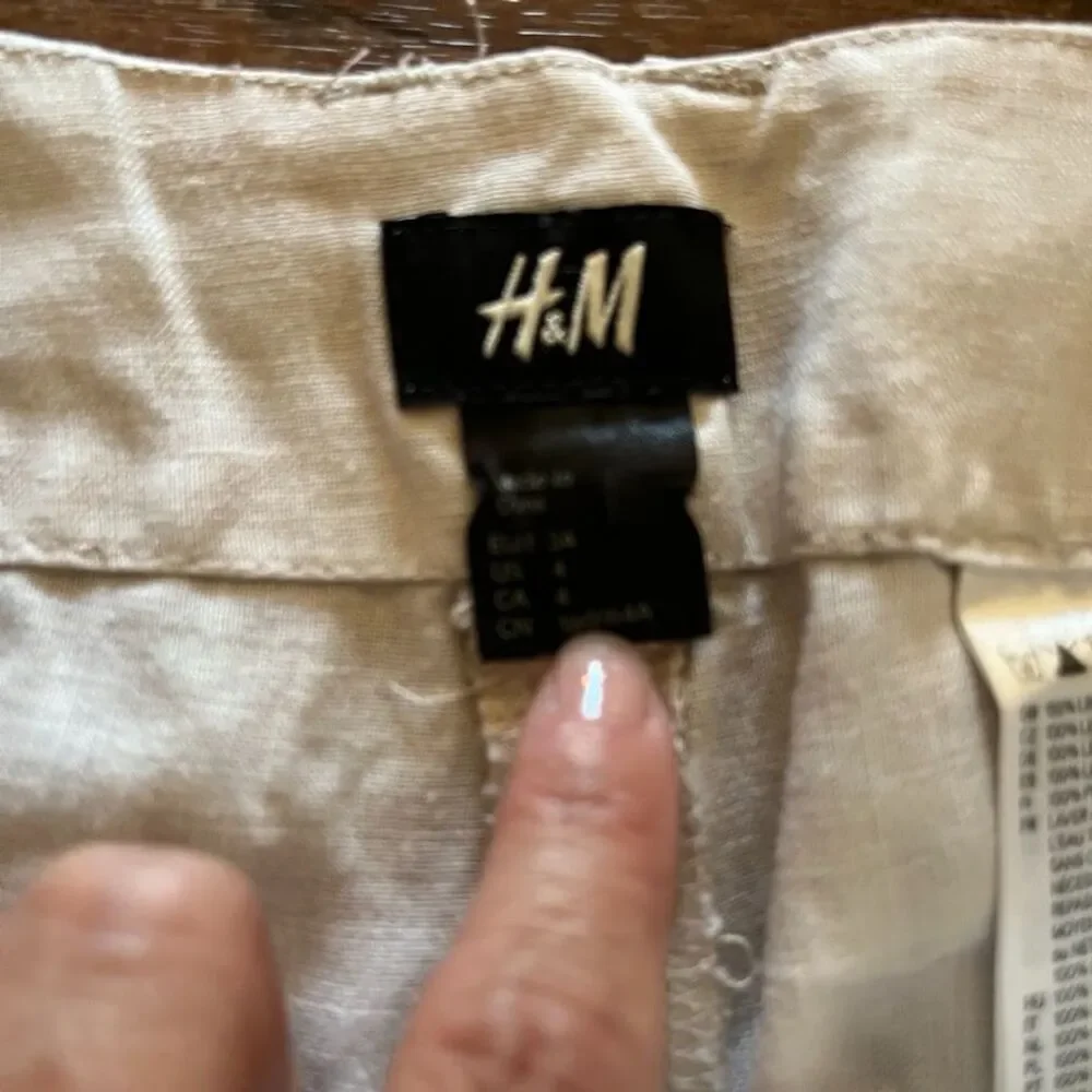 H&M Womens 100% Linen Straight Leg Pants Womens Size 4 Ivory Casual Beach